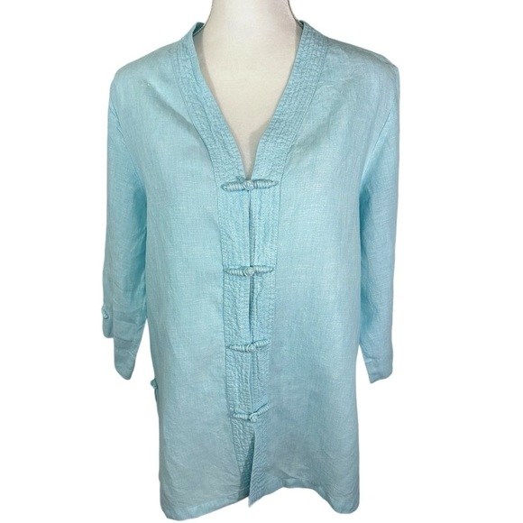 Spring Breeze Tops - 🌸Spring Breeze- Blue Linen Blend Tunic Button Down Top- Size XL